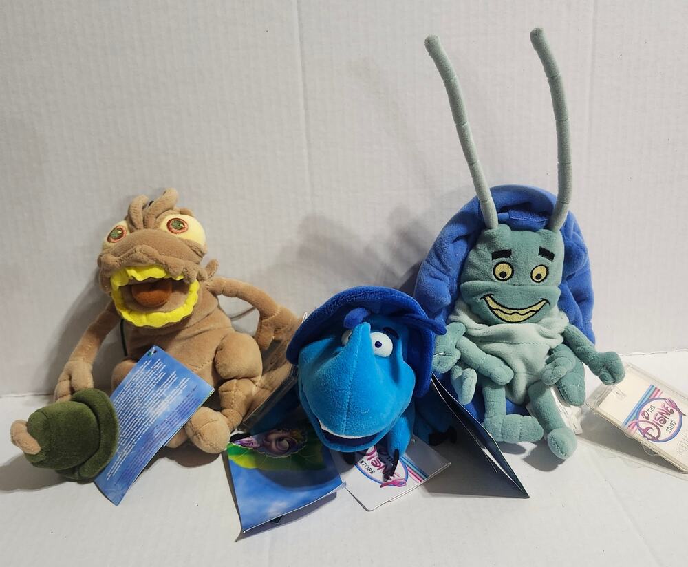 Vintage Disney A Bug's Life Mini Bean Bag Plush Lot P.T. Flea Dim Tuck